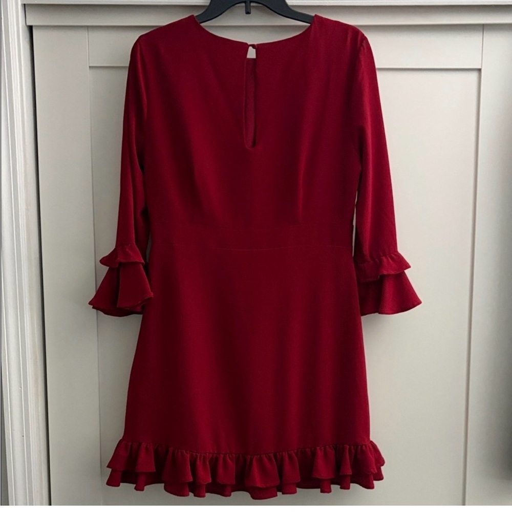 Women's Red Ruffle Sleeve Dress - Picture 2 of 6